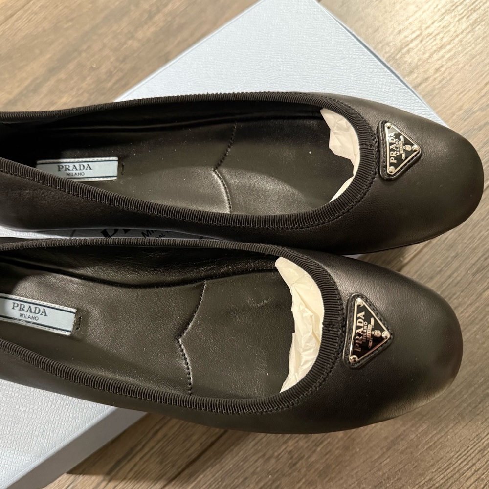 Prada Black Logo Triangle Ballet Flats